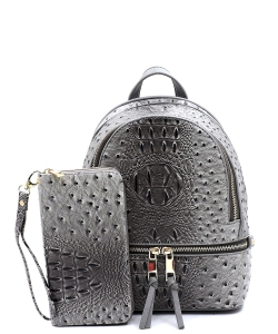 Ostrich Croc 2in1 Backpack Wallet Set OS1082W GRAY